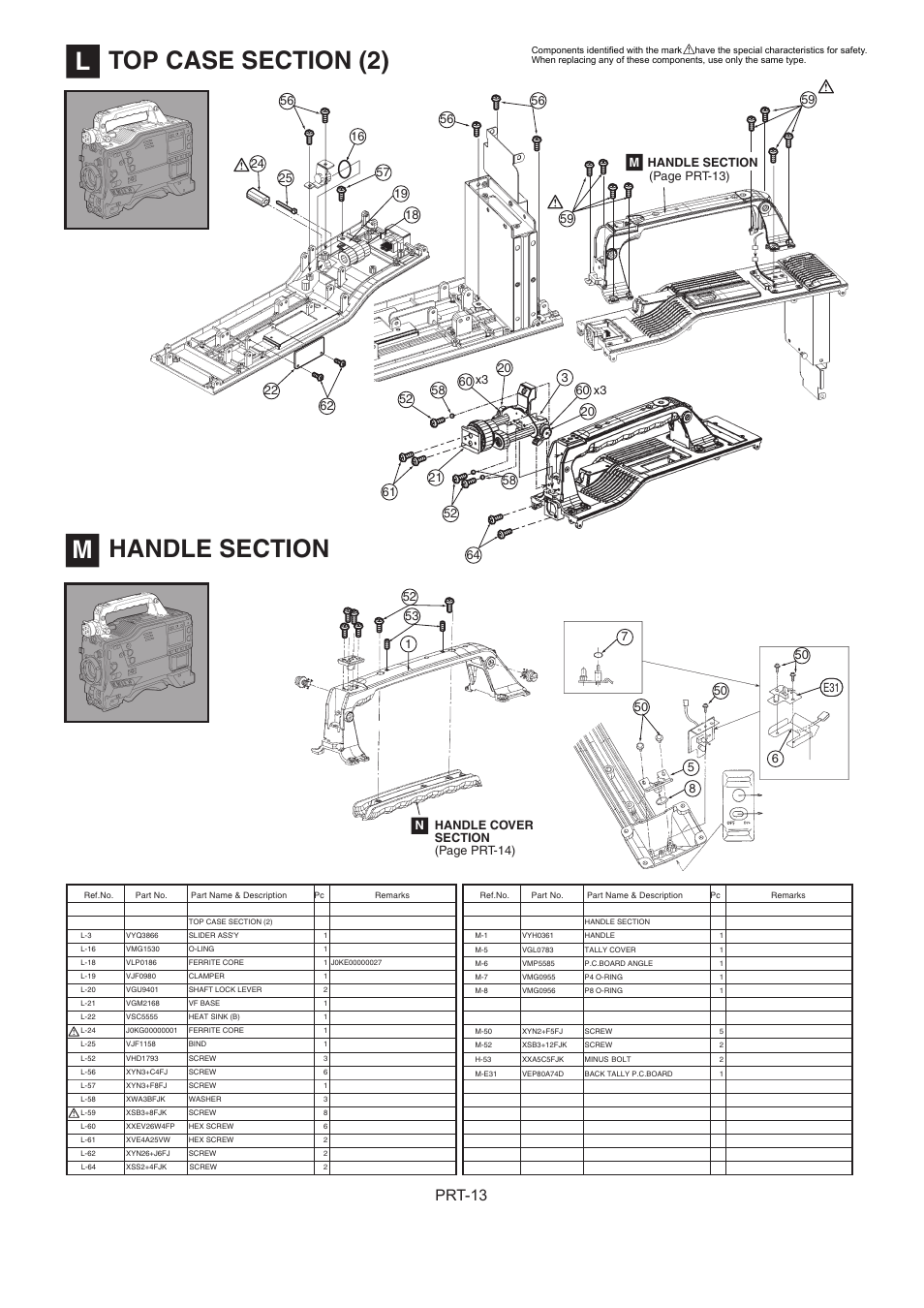 L] top case section (2), M] handle section, Prt-13 | Panasonic AJ-HDX900MC User Manual | Page 15 / 26