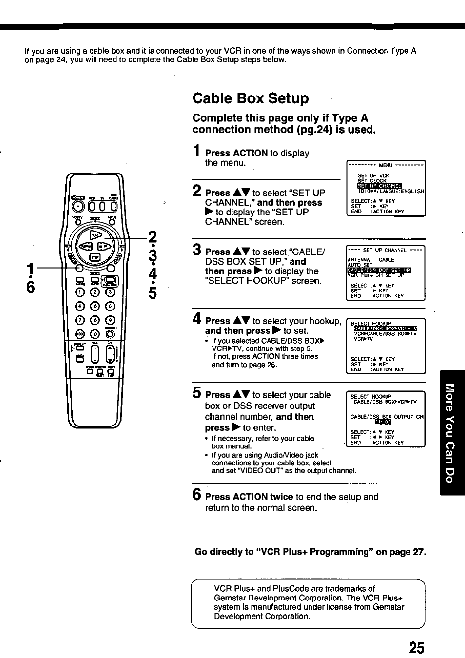 Cable box setup | Panasonic OMNIVISION PV-8402 User Manual | Page 25 / 36