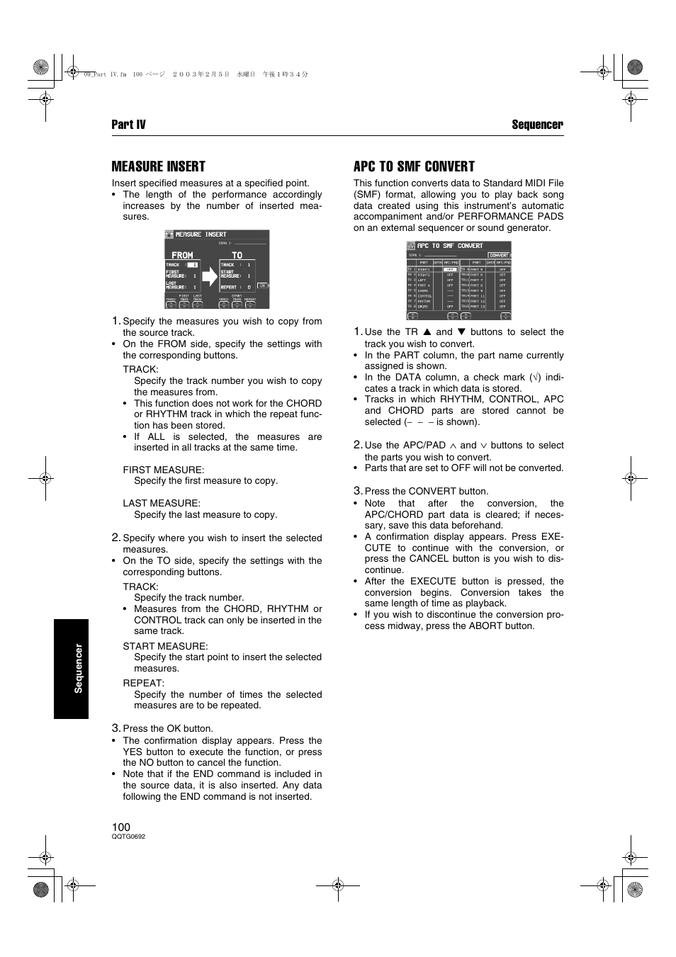 Measure insert, Apc to smf convert, Part iv sequencer | Panasonic SX-KN2600 User Manual | Page 100 / 200