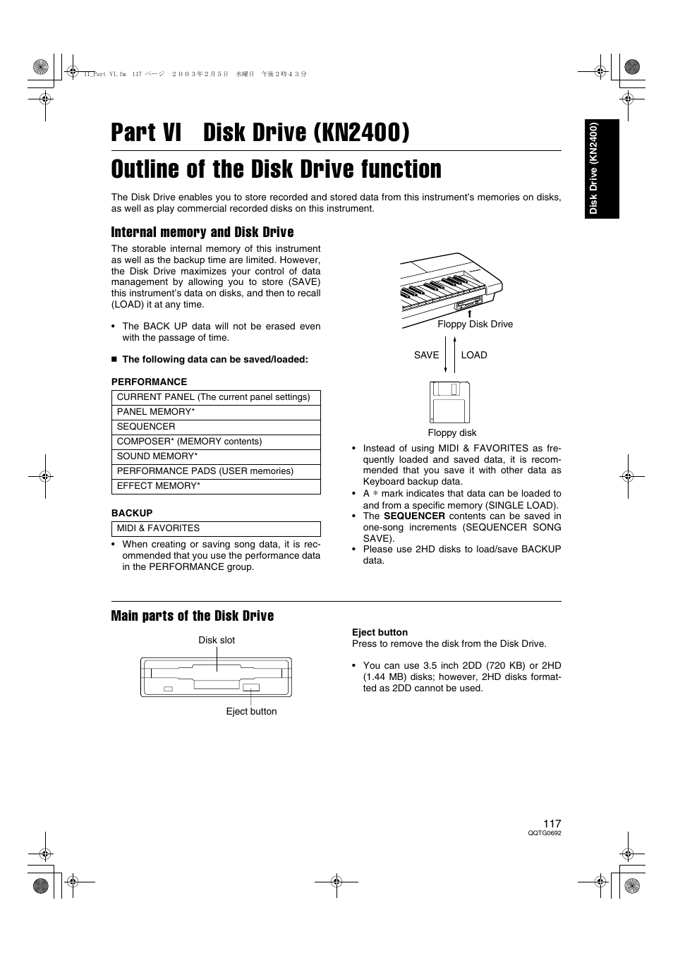 Part vi disk drive (kn2400), Main parts of the disk drive | Panasonic SX-KN2600 User Manual | Page 117 / 200