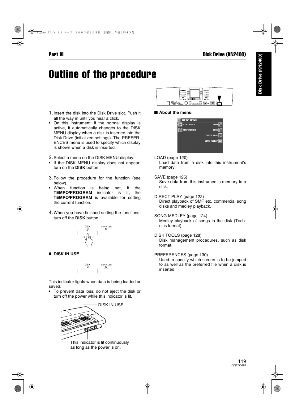 Outline of the procedure, Part vi disk drive (kn2400) | Panasonic SX-KN2600 User Manual | Page 119 / 200