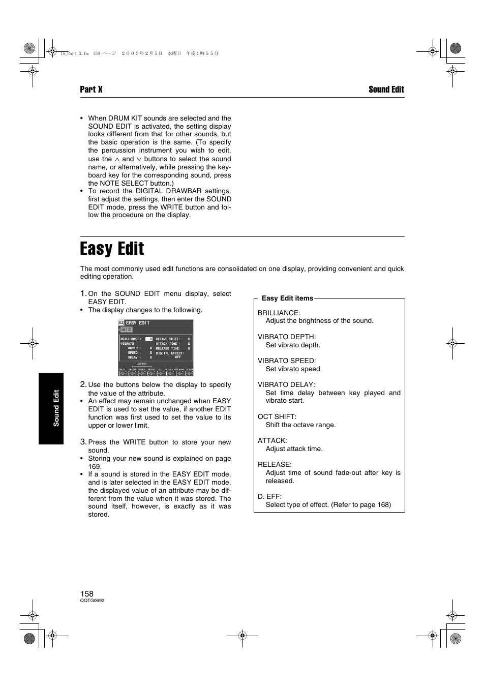 Easy edit, Part x sound edit | Panasonic SX-KN2600 User Manual | Page 158 / 200