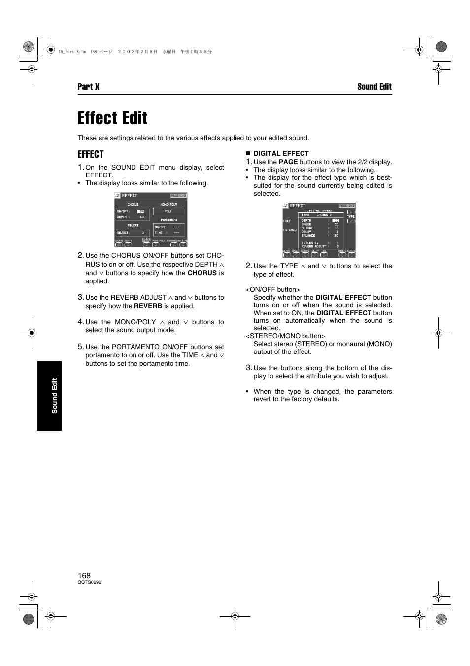 Effect edit, Effect, Part x sound edit | Panasonic SX-KN2600 User Manual | Page 168 / 200