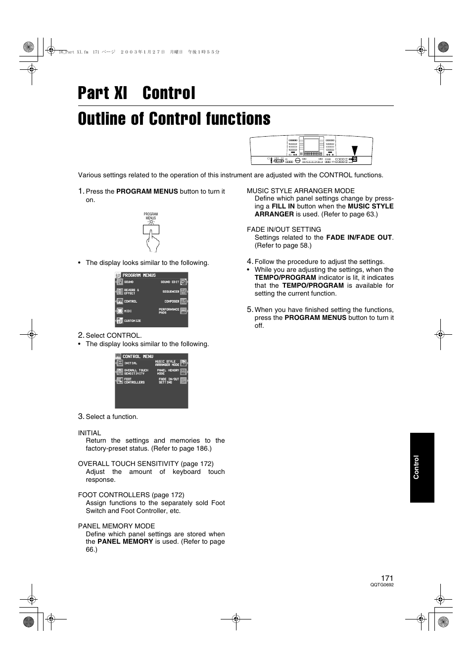 Part xi control, Part xi control outline of control functions | Panasonic SX-KN2600 User Manual | Page 171 / 200