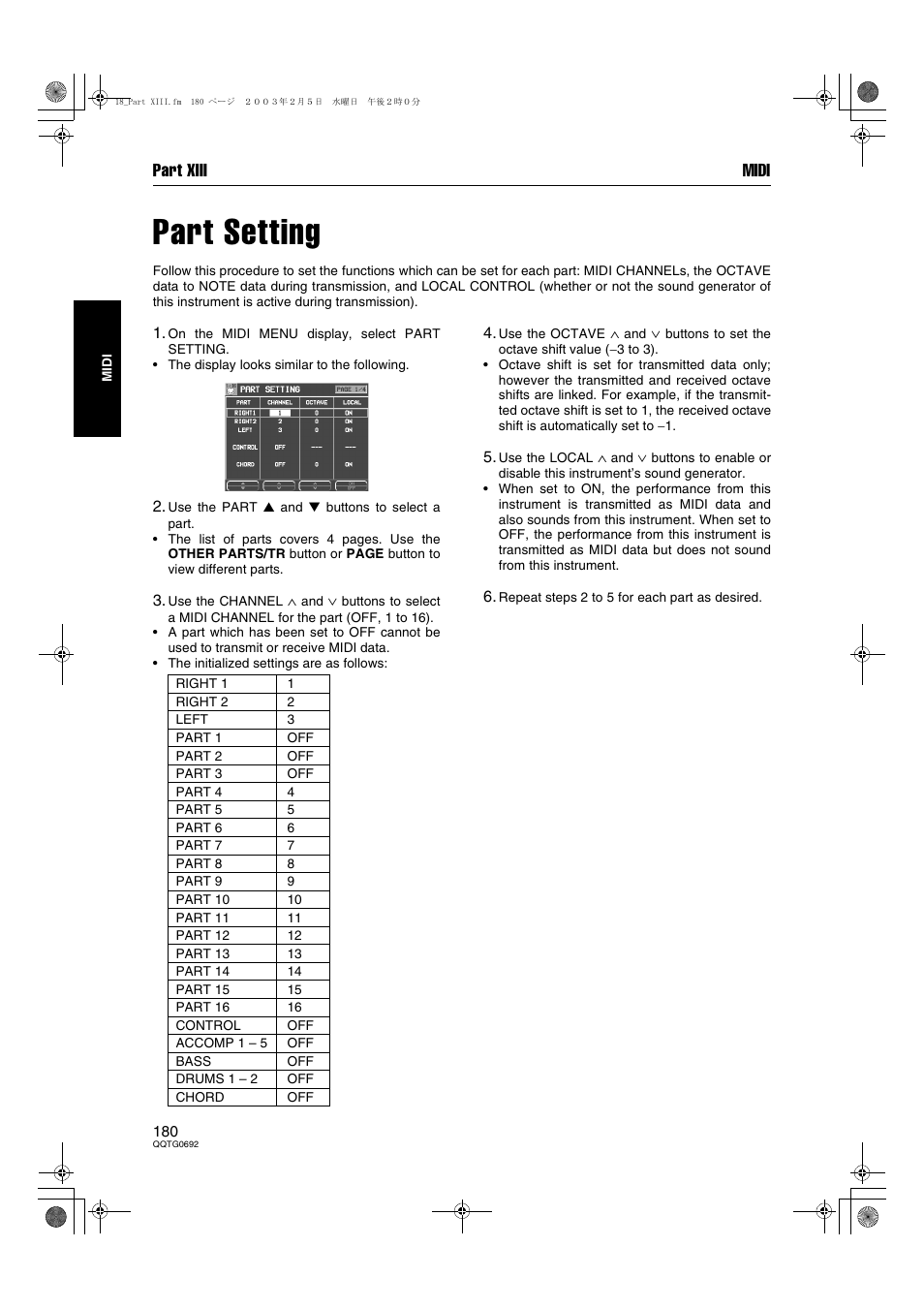 Part setting, Part xiii midi | Panasonic SX-KN2600 User Manual | Page 180 / 200