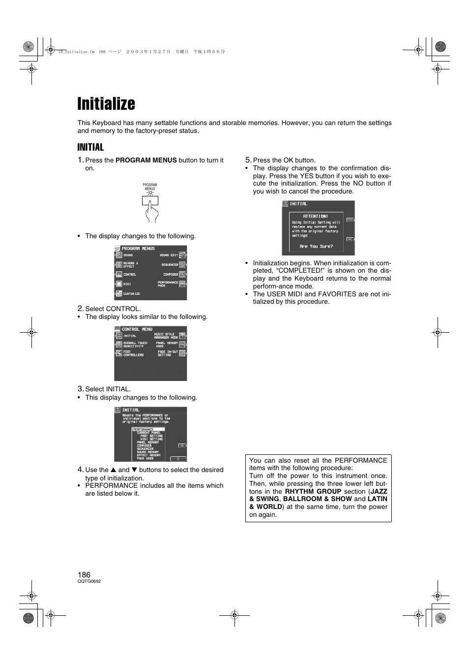 Initialize, Initial | Panasonic SX-KN2600 User Manual | Page 186 / 200