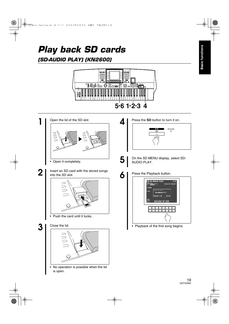 Play back sd cards (sd-audio play) (kn2600), Play back sd cards, Sd-audio play) (kn2600) | Panasonic SX-KN2600 User Manual | Page 19 / 200