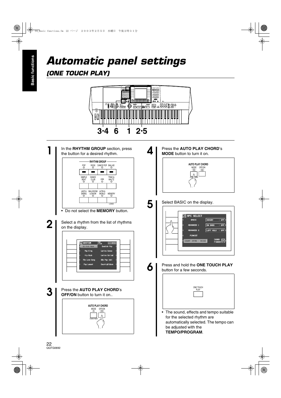 Automatic panel settings (one touch play), Automatic panel settings, One touch play) | Panasonic SX-KN2600 User Manual | Page 22 / 200