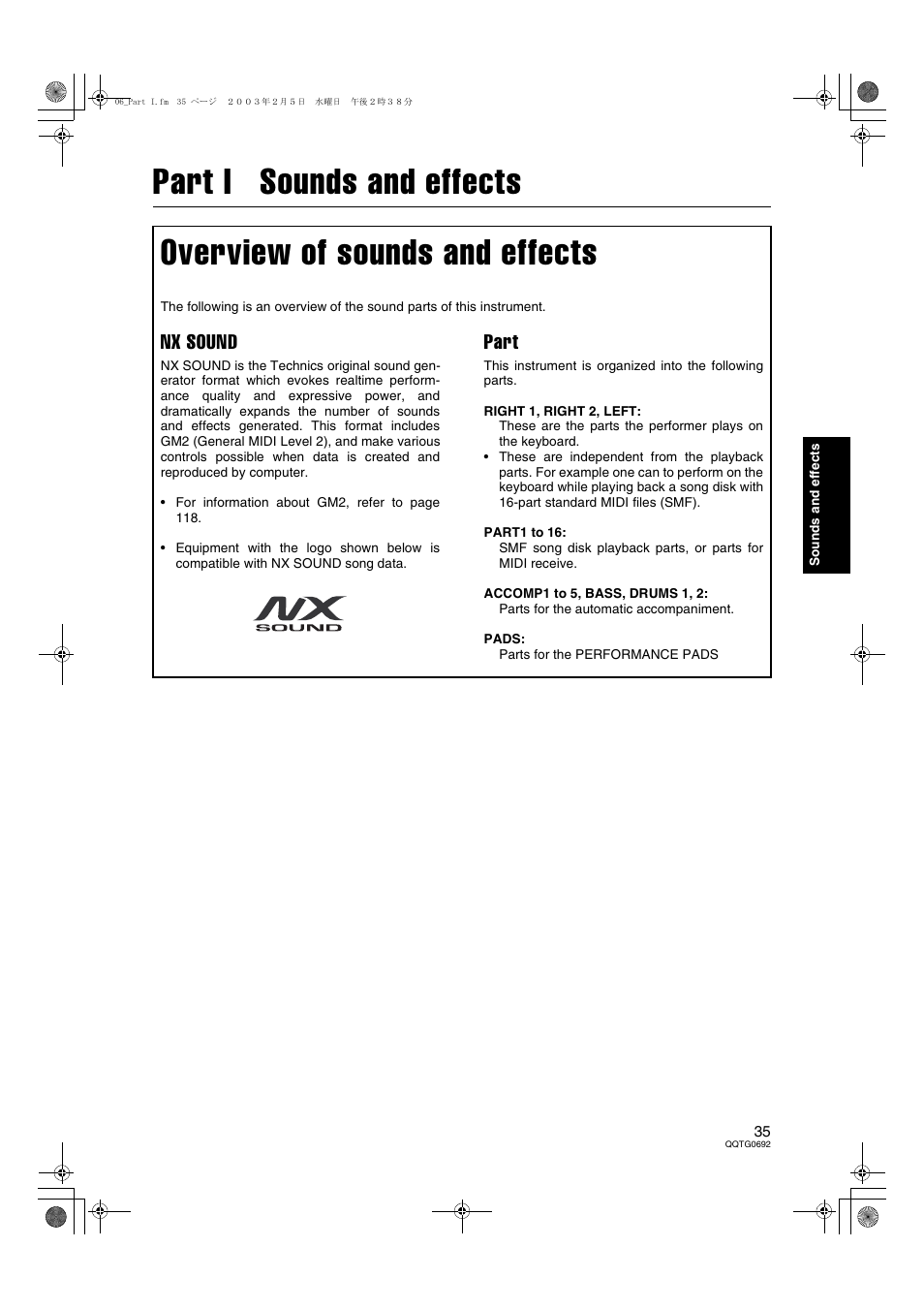 Part i sound and effects, Nx sound, Part | Panasonic SX-KN2600 User Manual | Page 35 / 200