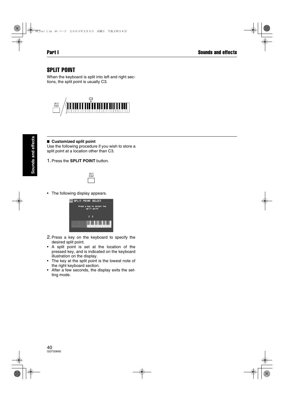 Split point, Part i sounds and effects | Panasonic SX-KN2600 User Manual | Page 40 / 200