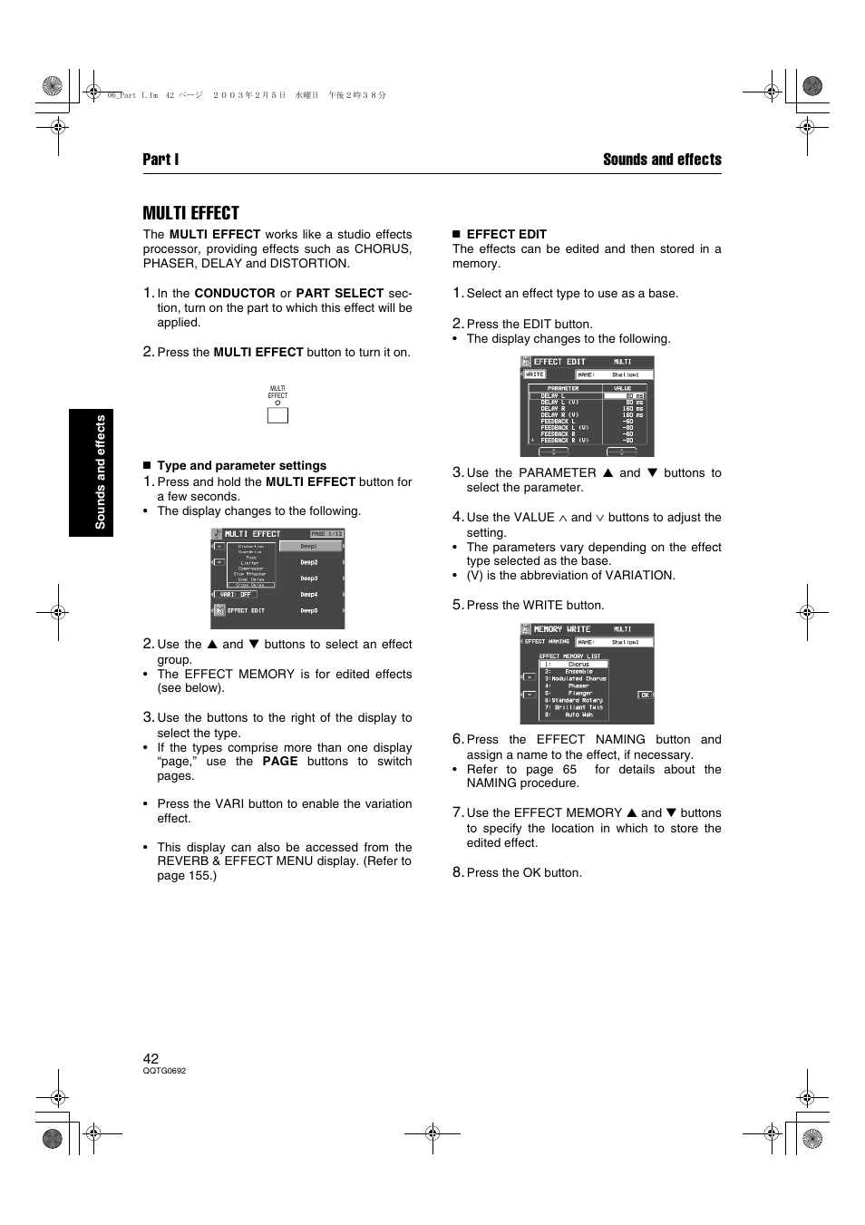 Multi effect, Part i sounds and effects | Panasonic SX-KN2600 User Manual | Page 42 / 200