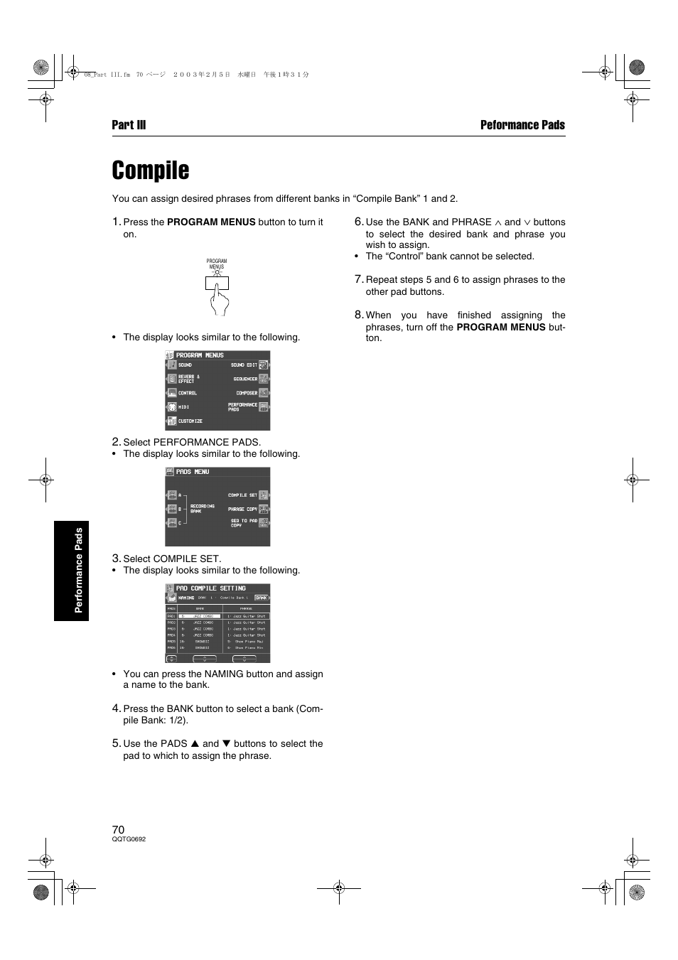 Compile, Part iii peformance pads | Panasonic SX-KN2600 User Manual | Page 70 / 200