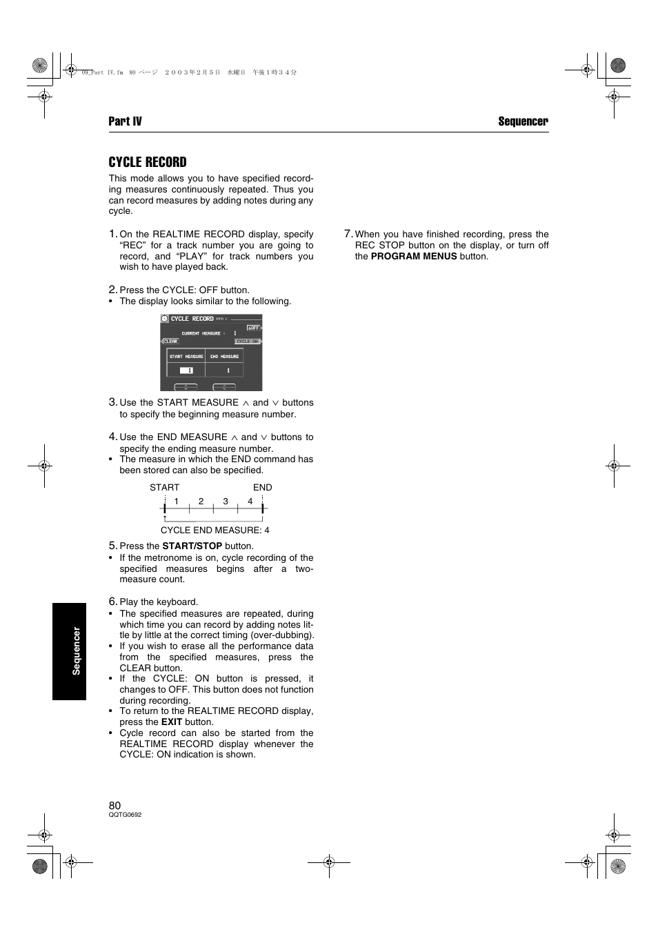 Cycle record, Part iv sequencer | Panasonic SX-KN2600 User Manual | Page 80 / 200