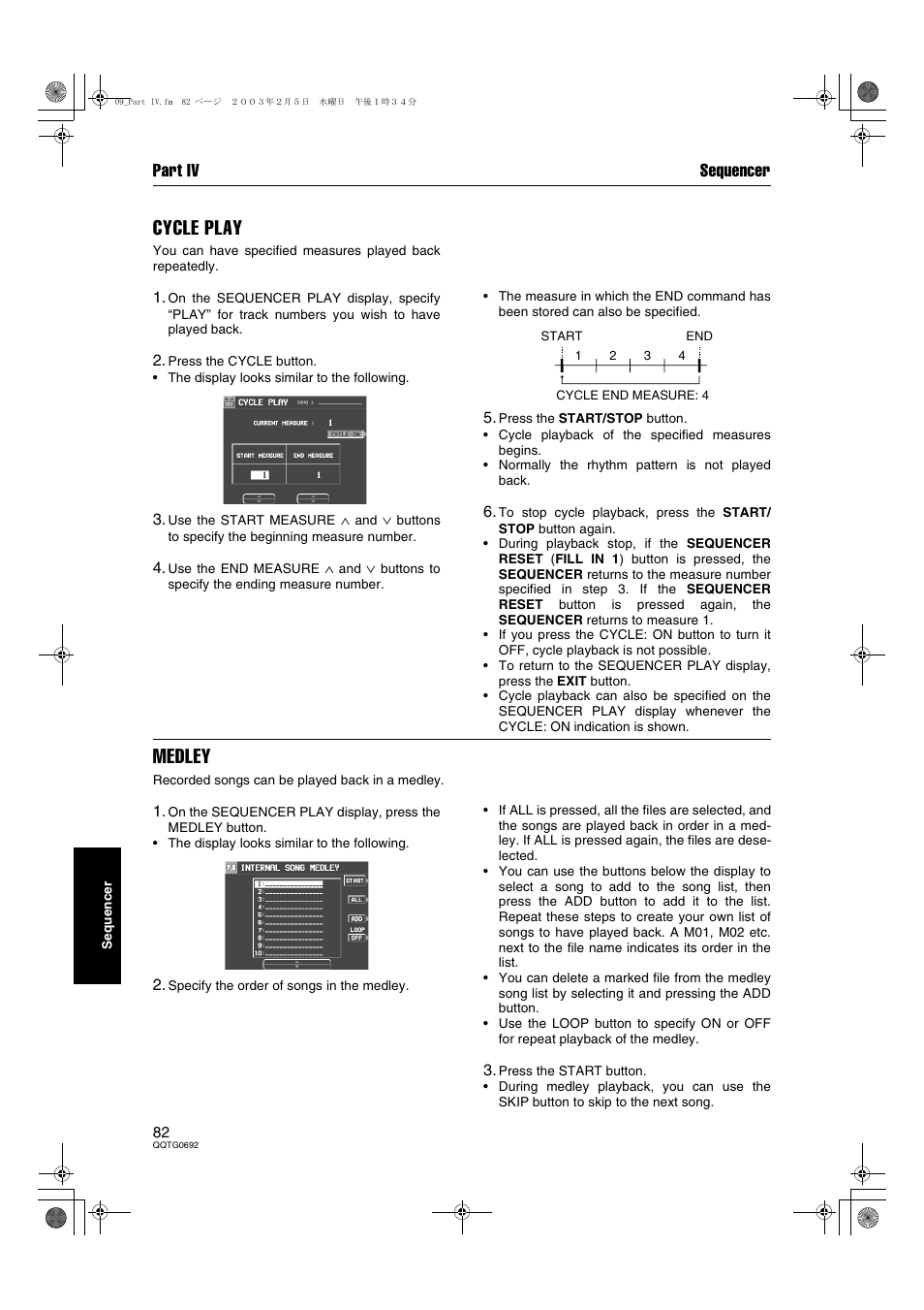 Cycle play, Medley, Part iv sequencer | Panasonic SX-KN2600 User Manual | Page 82 / 200