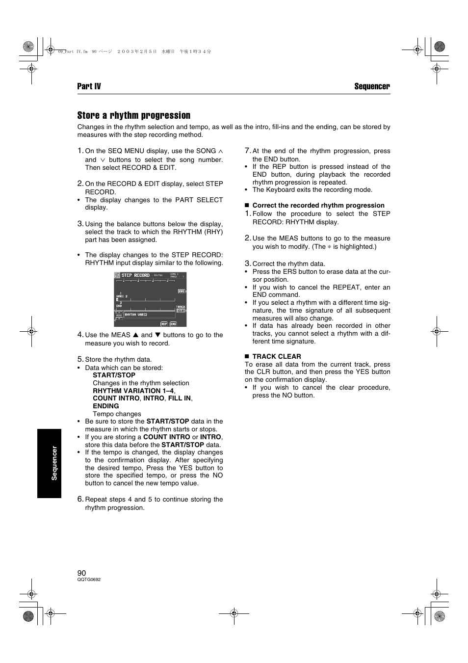 Store a rhythm progression, Part iv sequencer | Panasonic SX-KN2600 User Manual | Page 90 / 200