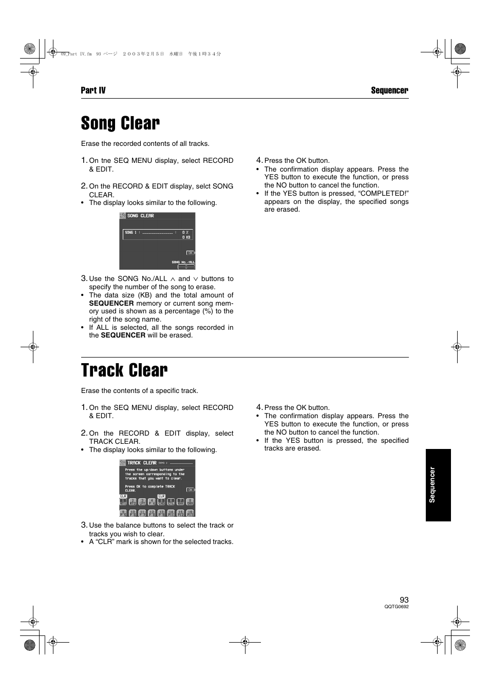 Song clear, Track clear | Panasonic SX-KN2600 User Manual | Page 93 / 200