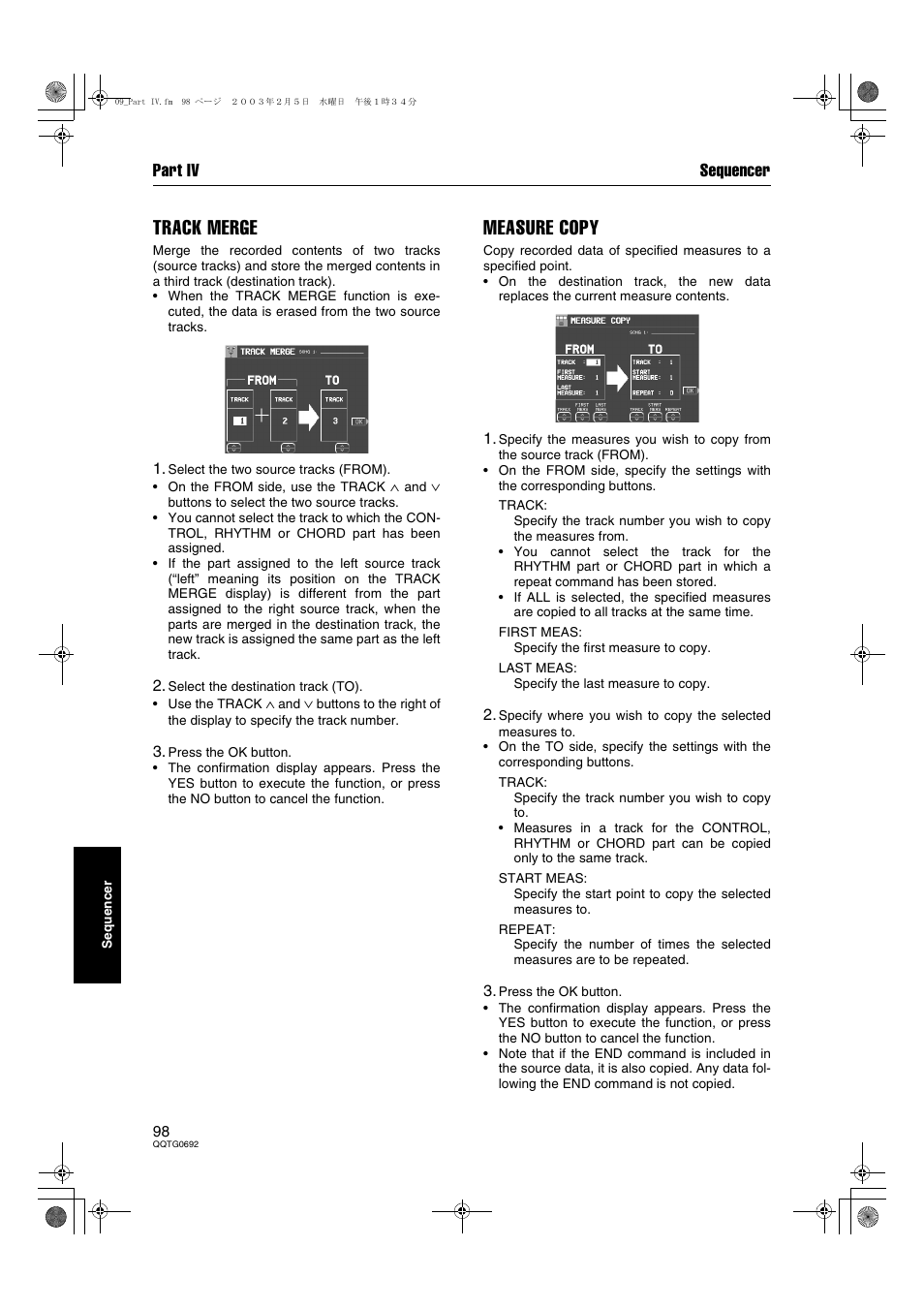 Track merge, Measure copy, Part iv sequencer | Panasonic SX-KN2600 User Manual | Page 98 / 200