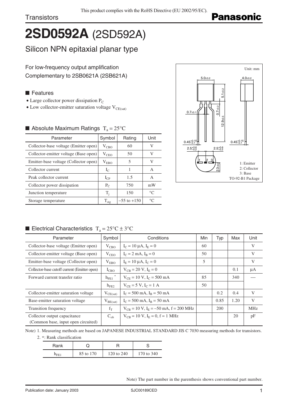 Panasonic 2SD0592A User Manual | 4 pages