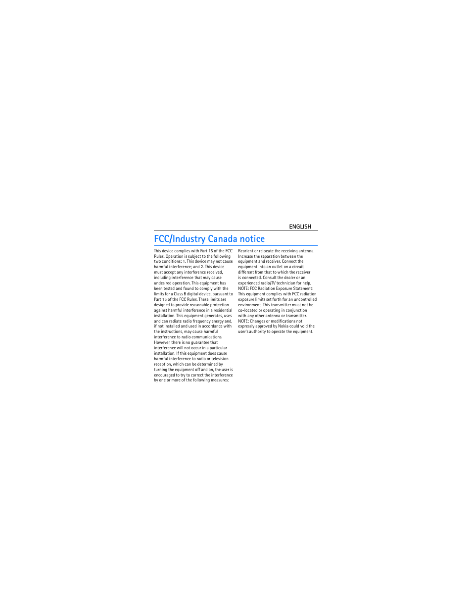 Fcc/industry canada notice | Nokia Bluetooth Headset BH-606 User Manual | Page 10 / 48
