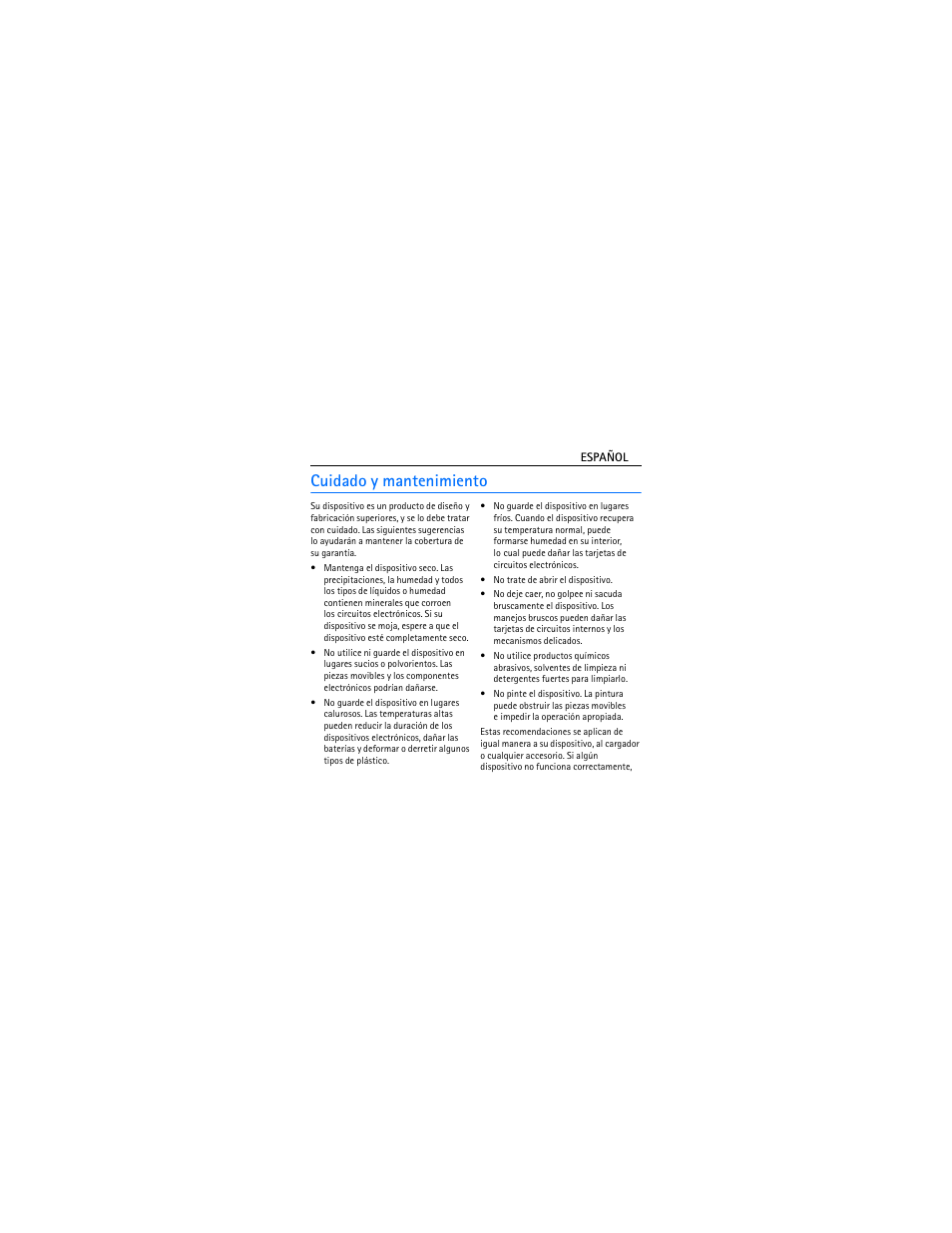 Cuidado y mantenimientocuidado y mantenimiento, Cuidado y mantenimiento | Nokia Bluetooth Headset BH-606 User Manual | Page 20 / 48