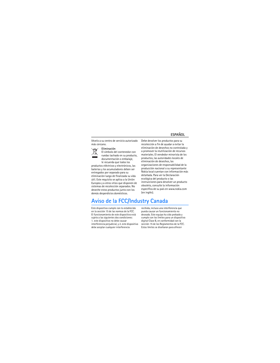 Aviso de la fcc/industry canada | Nokia Bluetooth Headset BH-606 User Manual | Page 21 / 48