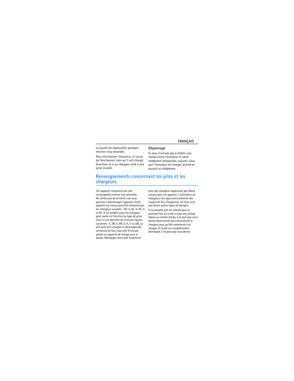 Dépannage | Nokia Bluetooth Headset BH-606 User Manual | Page 44 / 48
