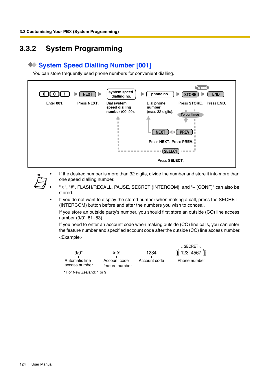 2 system programming, System speed dialling number [001 | Panasonic KX-TEB308 User Manual | Page 124 / 152