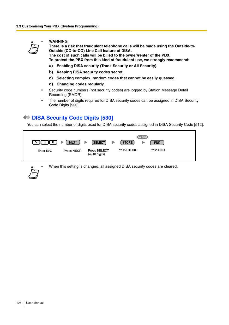 Disa security code digits [530 | Panasonic KX-TEB308 User Manual | Page 126 / 152