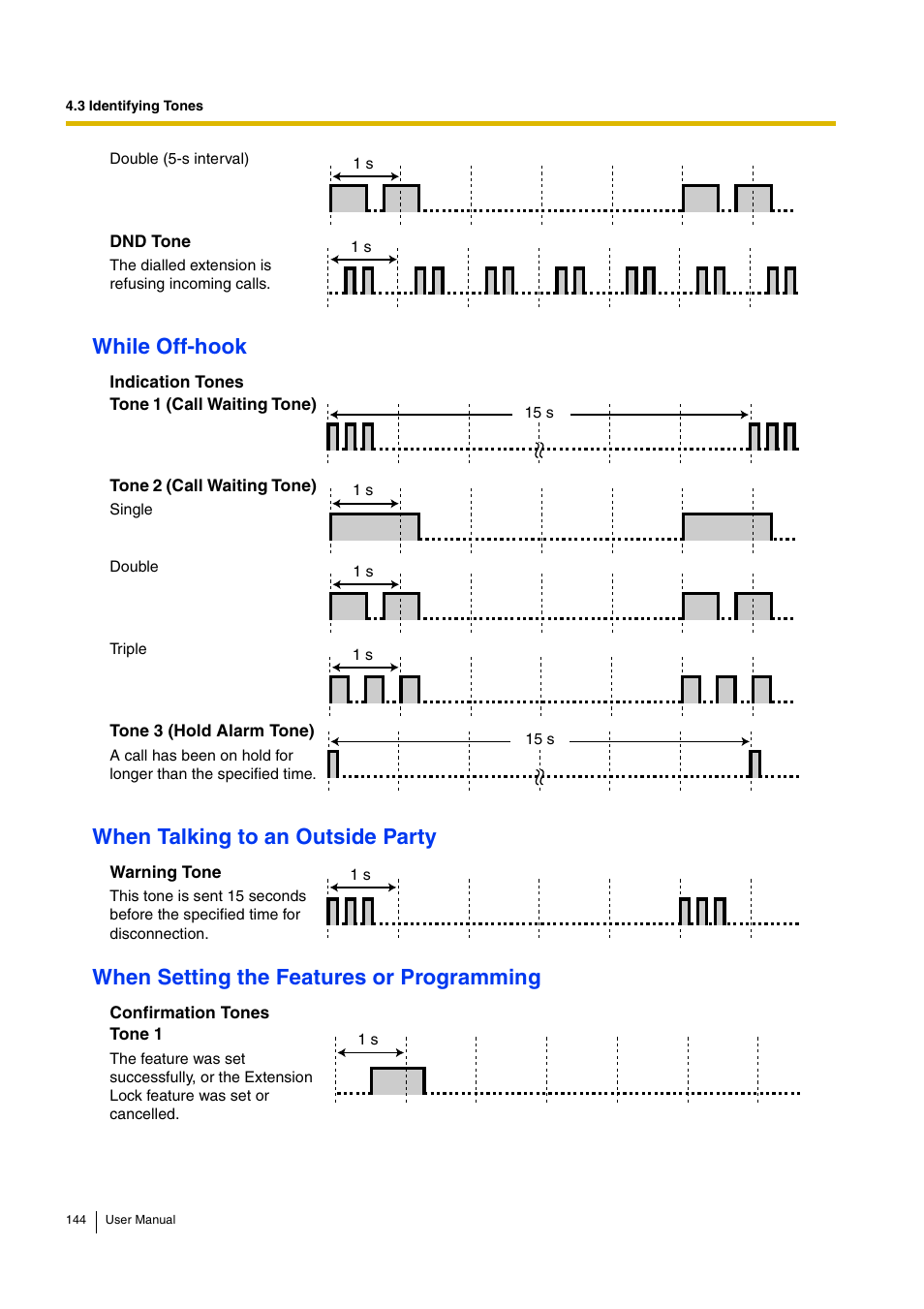 While off-hook, When talking to an outside party, When setting the features or programming | Panasonic KX-TEB308 User Manual | Page 144 / 152