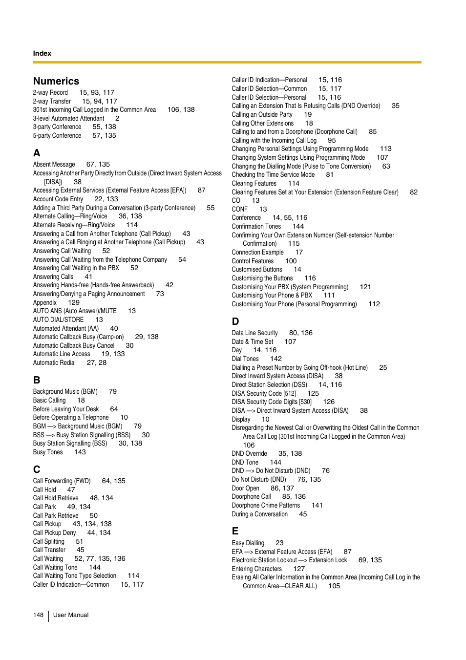 Numerics | Panasonic KX-TEB308 User Manual | Page 148 / 152