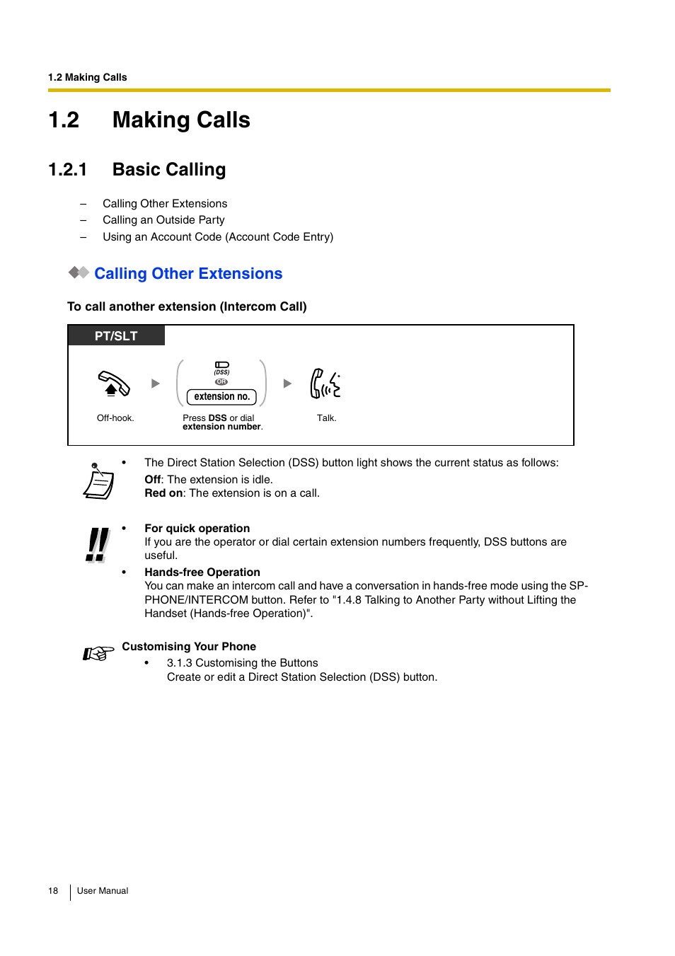 2 making calls, 1 basic calling, Calling other extensions | Panasonic KX-TEB308 User Manual | Page 18 / 152