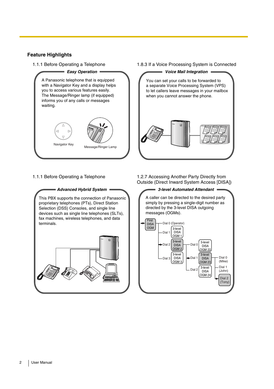 Feature highlights | Panasonic KX-TEB308 User Manual | Page 2 / 152