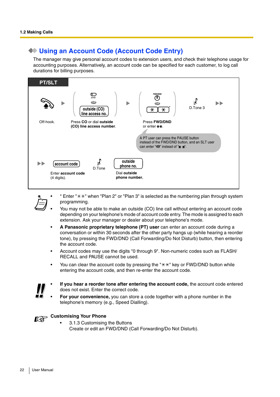 Using an account code (account code entry) | Panasonic KX-TEB308 User Manual | Page 22 / 152