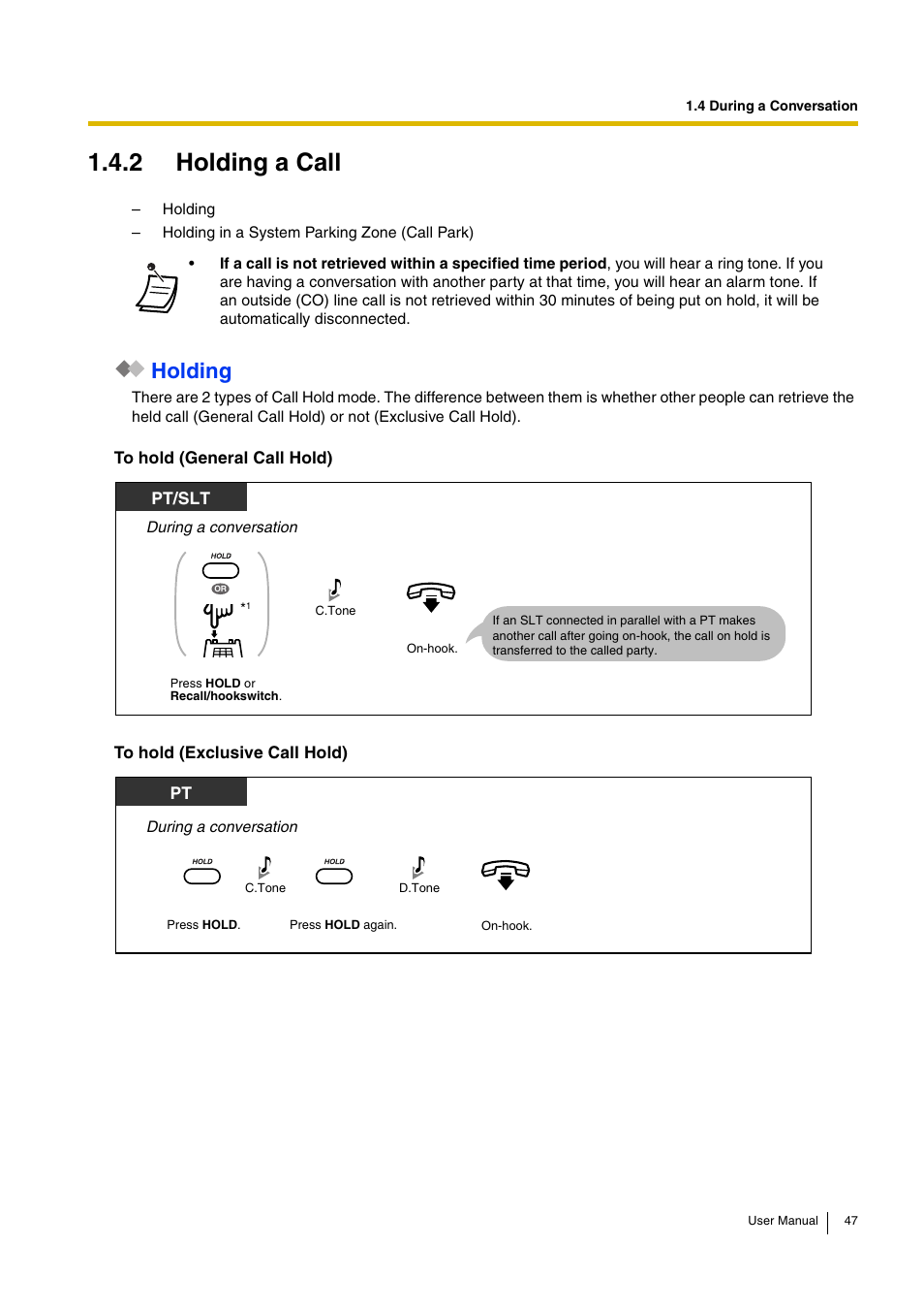 2 holding a call, Holding | Panasonic KX-TEB308 User Manual | Page 47 / 152