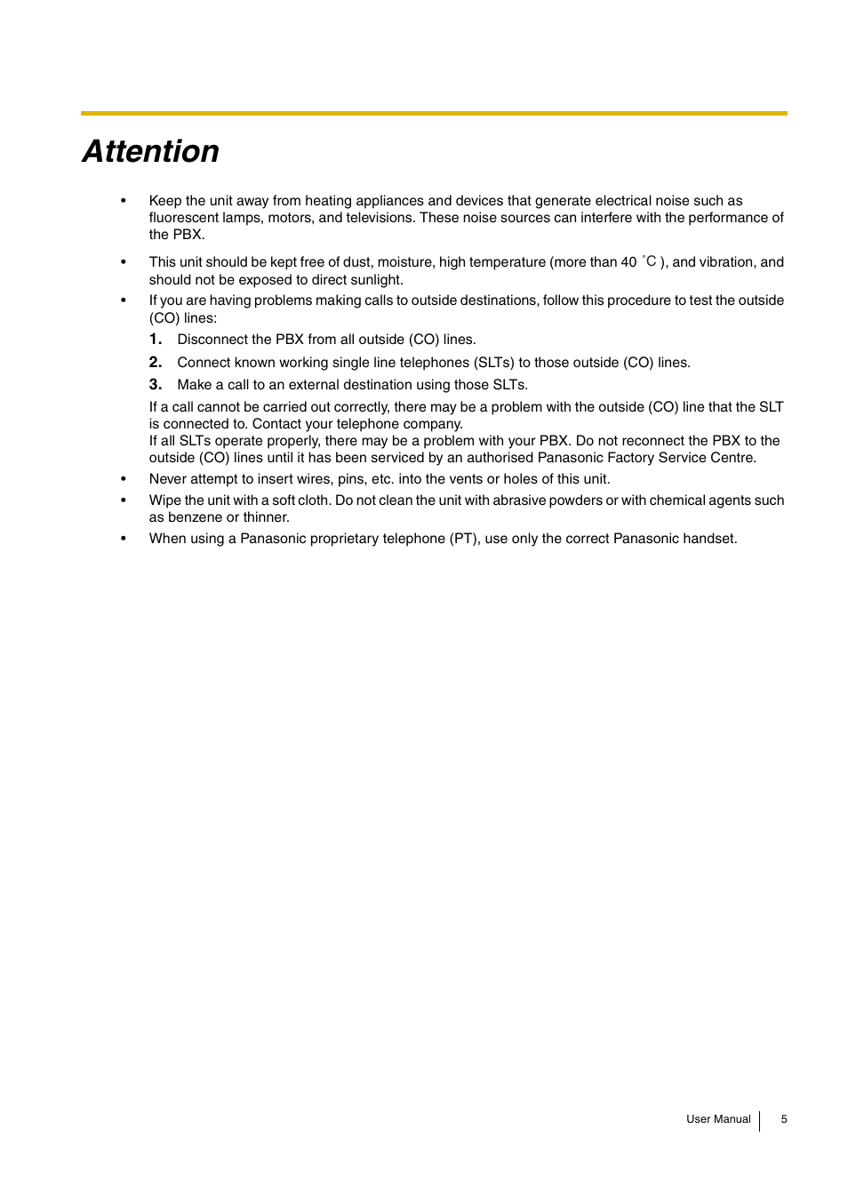 Attention | Panasonic KX-TEB308 User Manual | Page 5 / 152