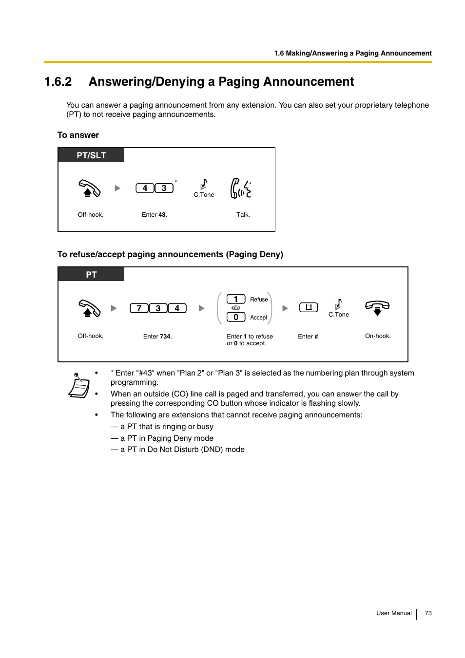 2 answering/denying a paging announcement | Panasonic KX-TEB308 User Manual | Page 73 / 152