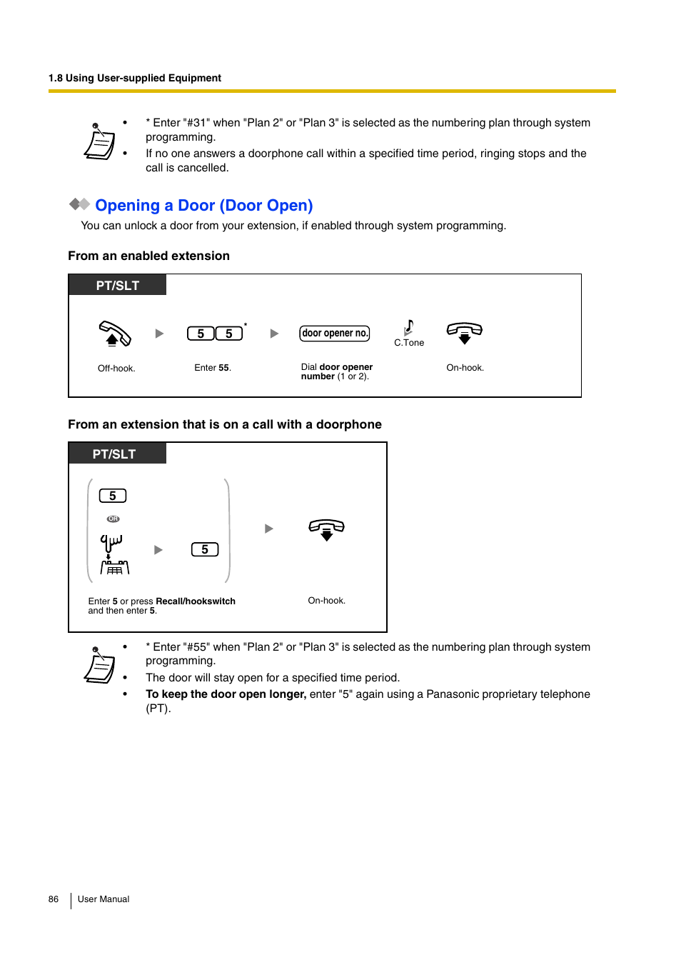 Opening a door (door open) | Panasonic KX-TEB308 User Manual | Page 86 / 152