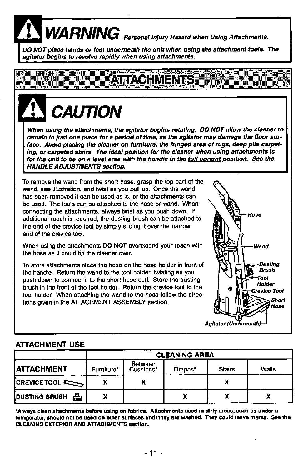 Caution, Warning, Attachmems | Panasonic ULTRA-PRO MC-V150 User Manual | Page 11 / 40