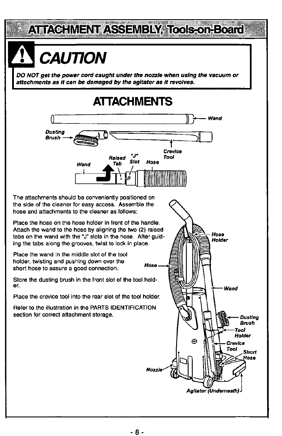 Caution, A17abhment assb/iblyit(x>is:oi, Attachments | Panasonic ULTRA-PRO MC-V150 User Manual | Page 8 / 40