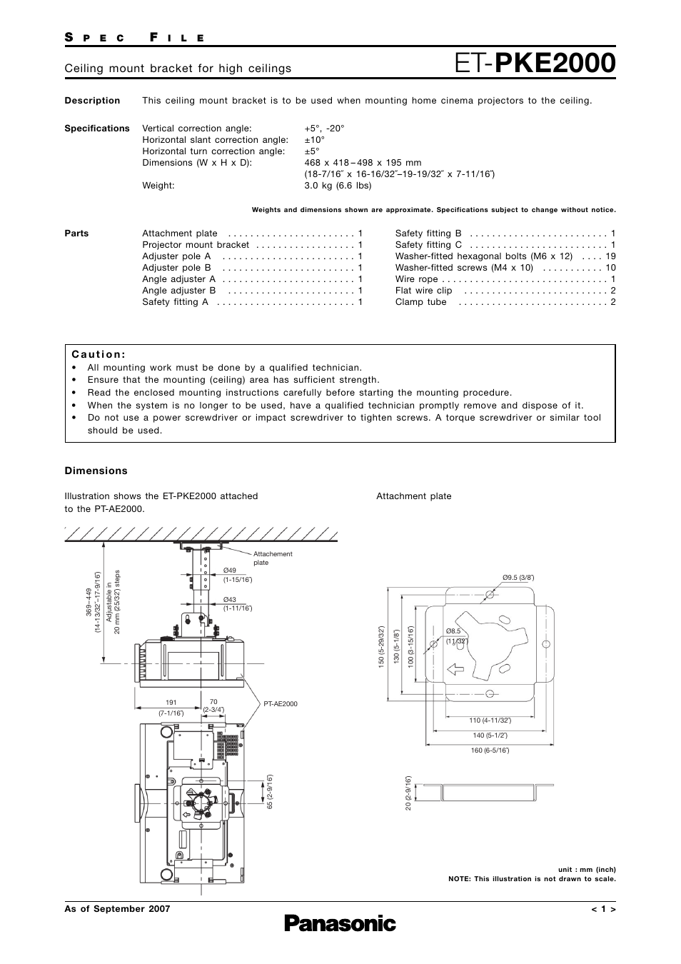 Panasonic Ceiling Mount Bracket ET-PKE2000 User Manual | 1 page