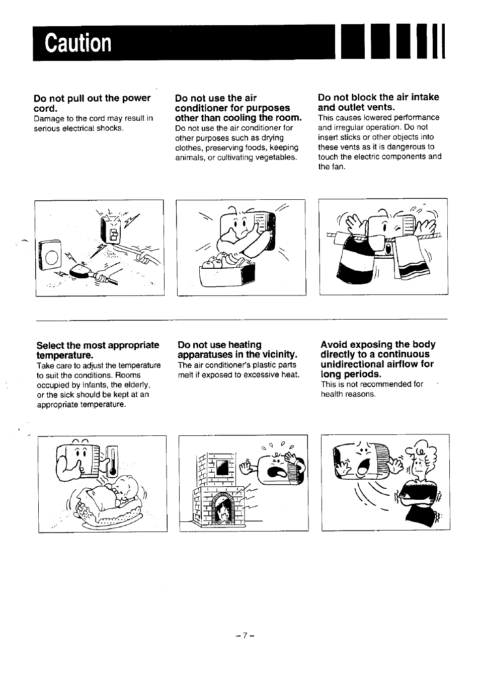 Caution | Panasonic CW-1273FR User Manual | Page 8 / 13