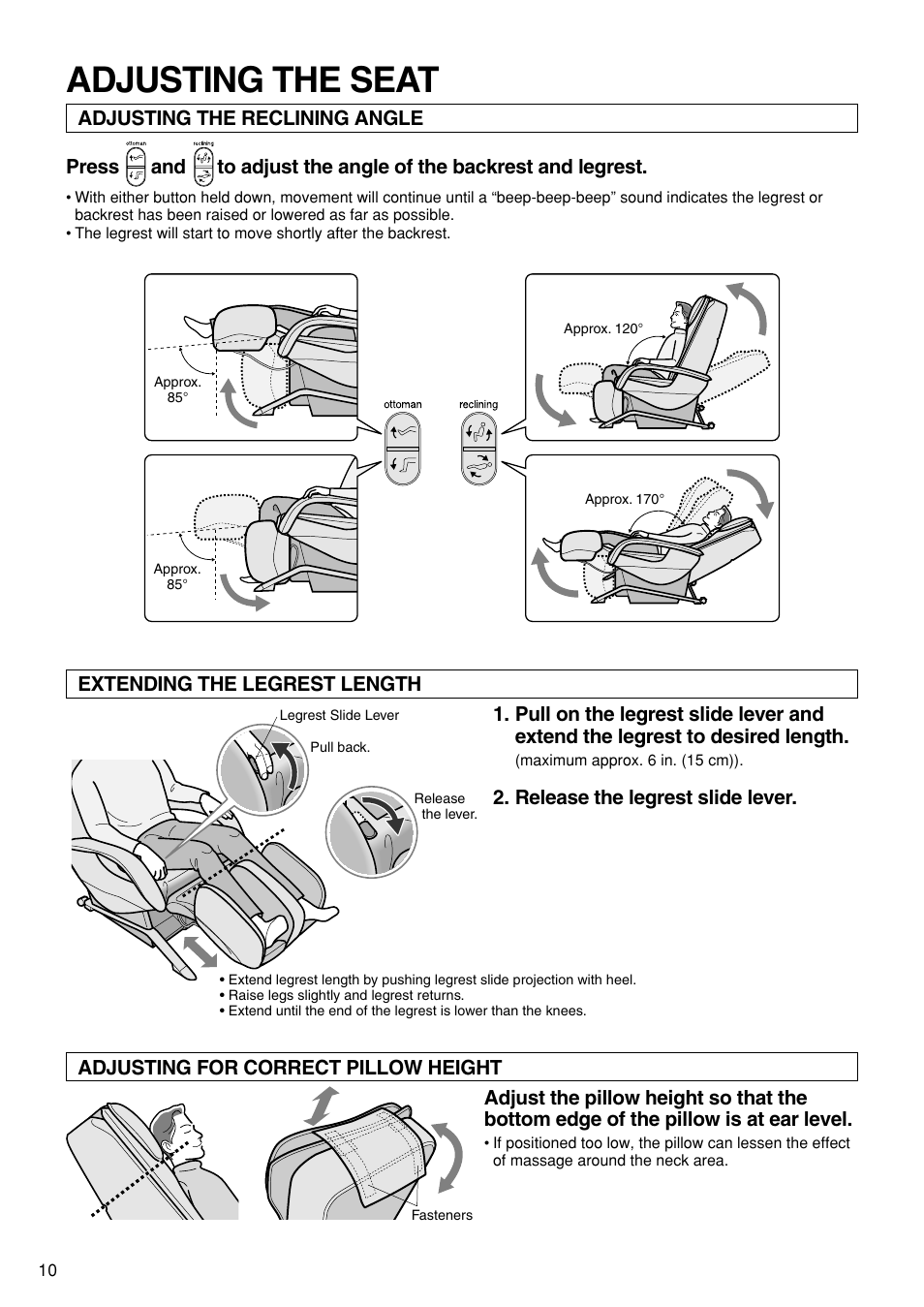 Adjusting the seat | Panasonic EP1272 User Manual | Page 12 / 76