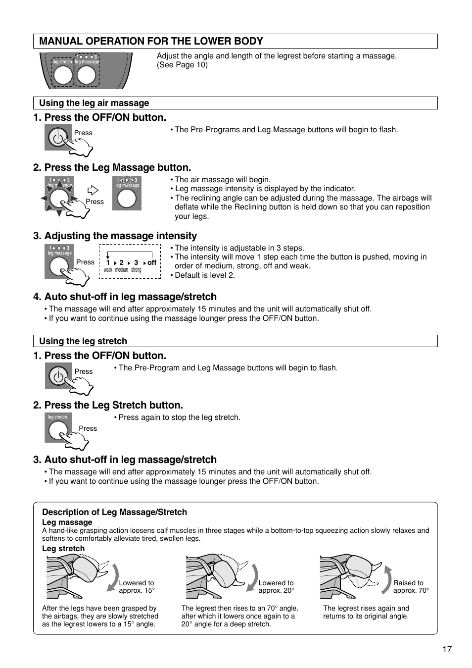 Manual operation for the lower body | Panasonic EP1272 User Manual | Page 19 / 76