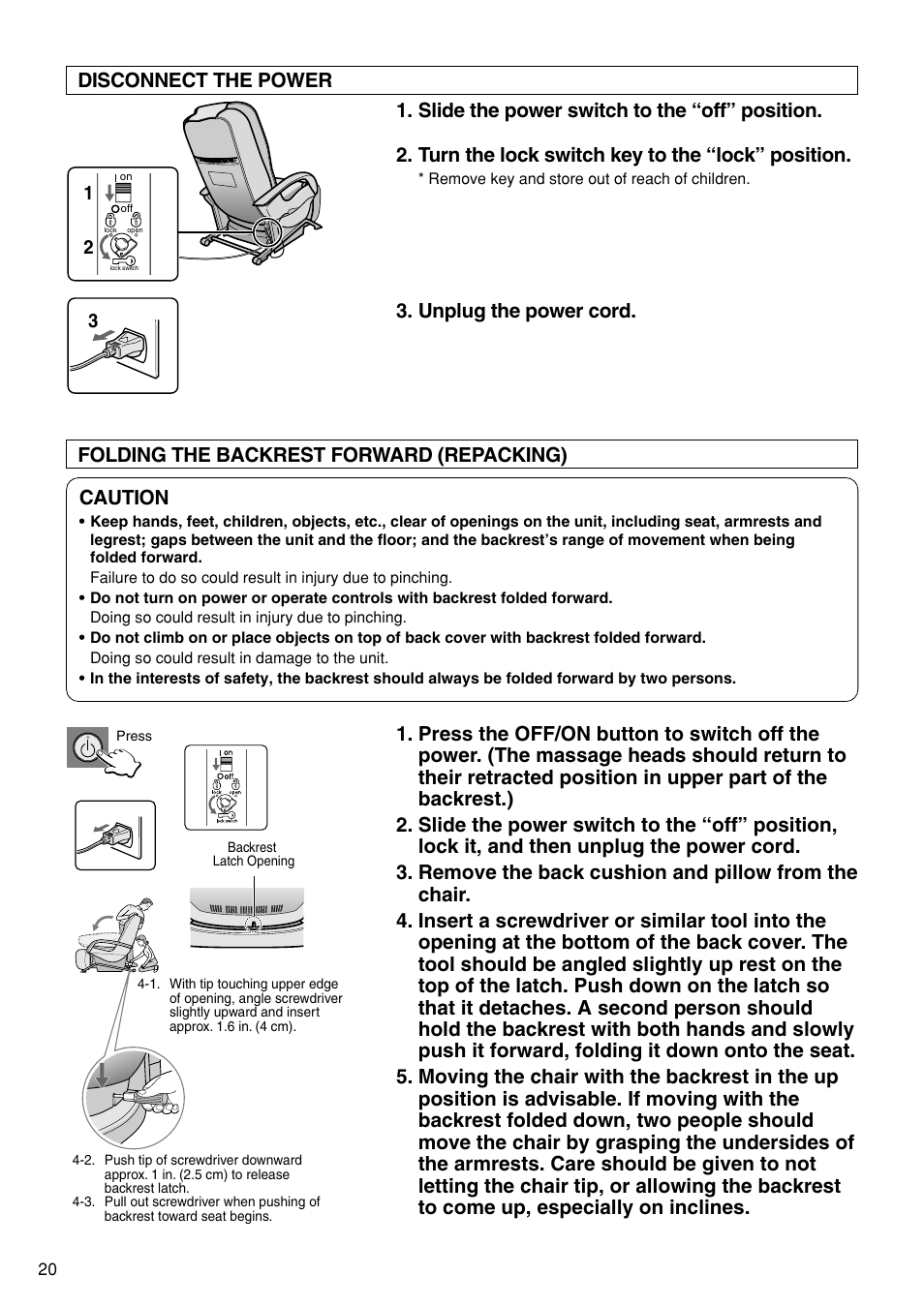 Unplug the power cord. disconnect the power, Caution | Panasonic EP1272 User Manual | Page 22 / 76