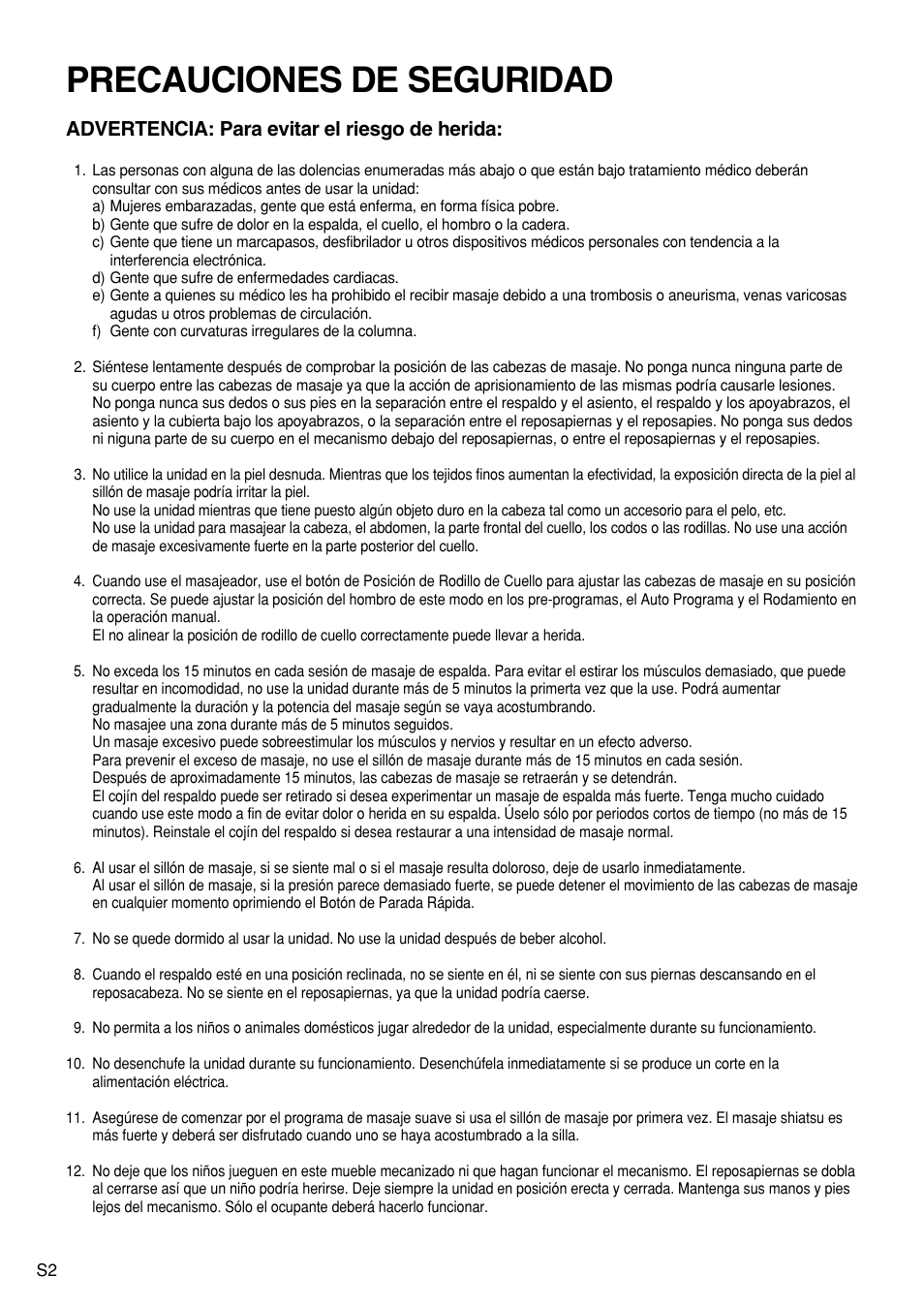 Precauciones de seguridad | Panasonic EP1272 User Manual | Page 28 / 76