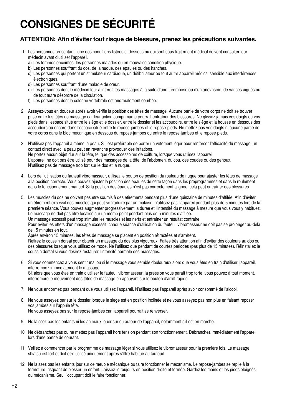 Consignes de sécurité | Panasonic EP1272 User Manual | Page 52 / 76