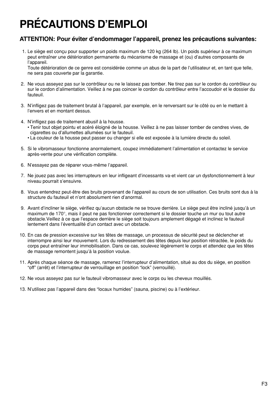 Précautions d’emploi | Panasonic EP1272 User Manual | Page 53 / 76