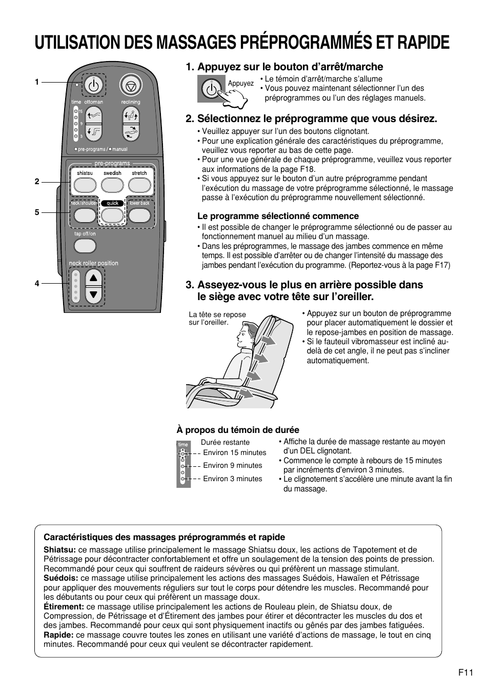 Utilisation des massages préprogrammés et rapide | Panasonic EP1272 User Manual | Page 61 / 76