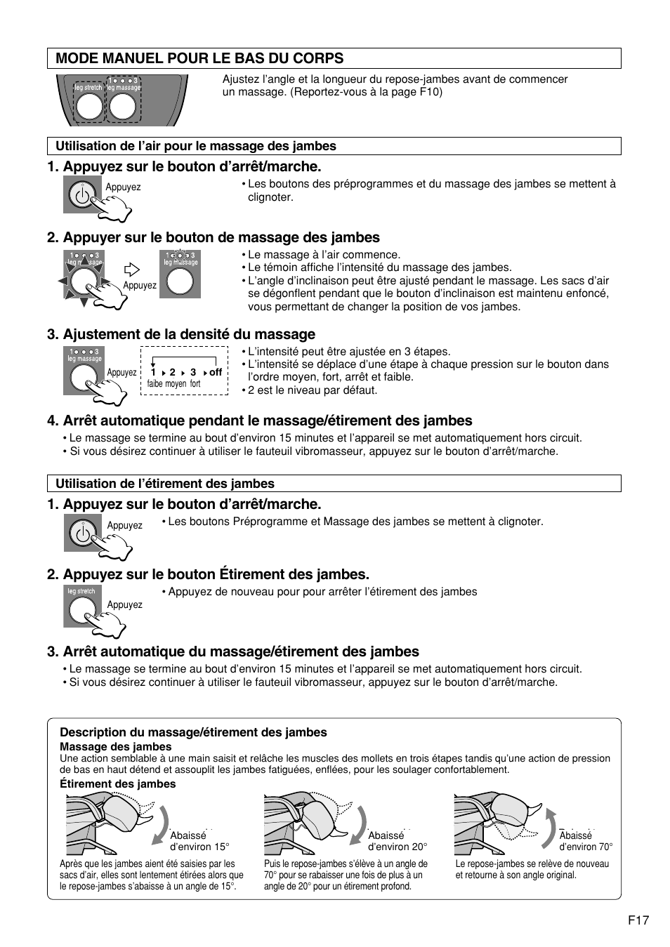 Mode manuel pour le bas du corps | Panasonic EP1272 User Manual | Page 67 / 76