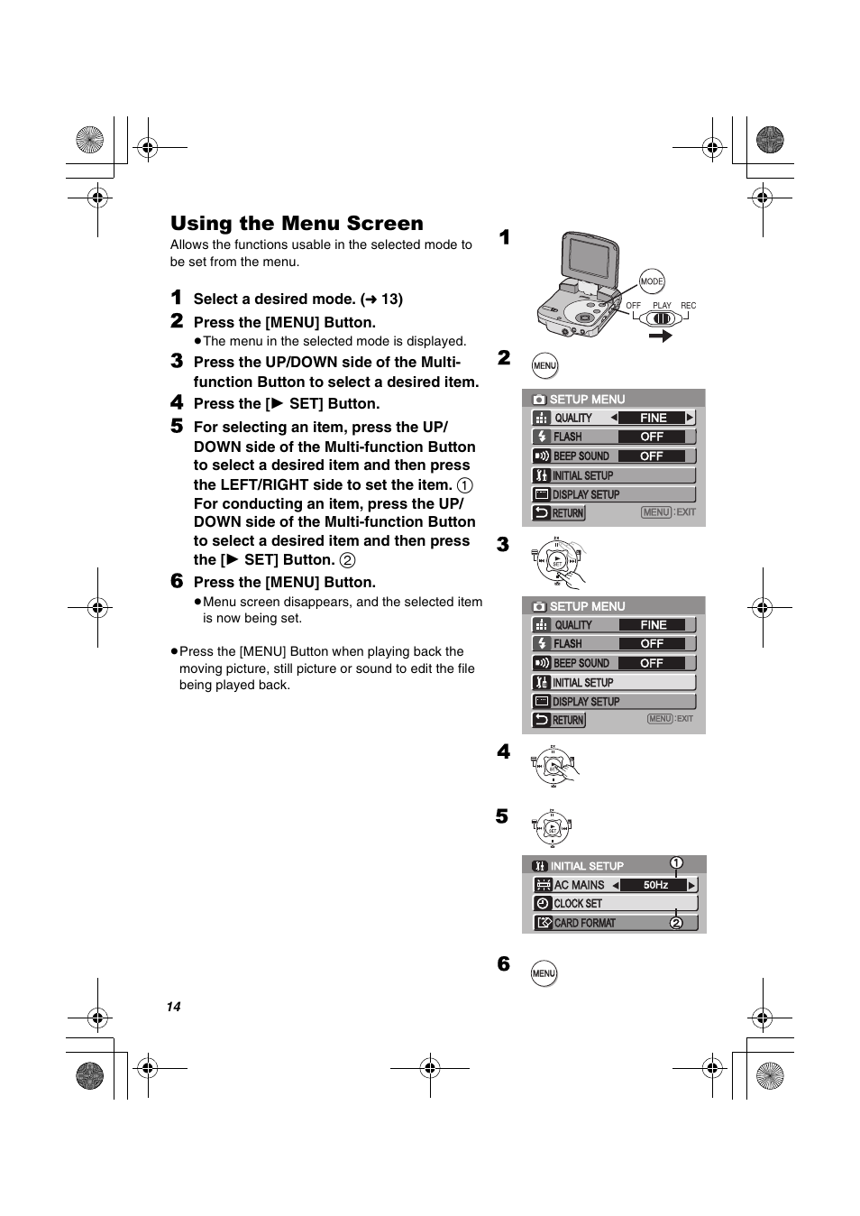 Using the menu screen | Panasonic SV-AV30U User Manual | Page 14 / 74